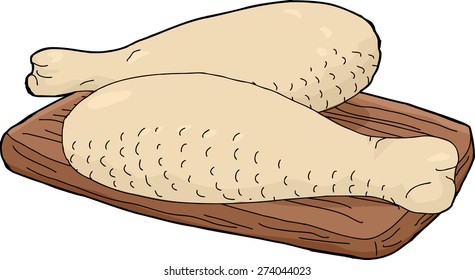 Isolated illustration of two raw drumsticks on cutting board