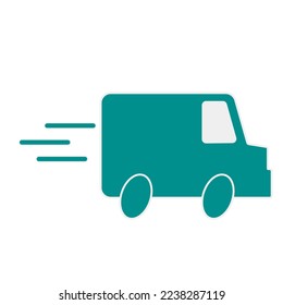 Isolated illustration vector icon of blue truck cargo with fast moving italic wheel for symbol of fast and free delivery shipment online shopping 