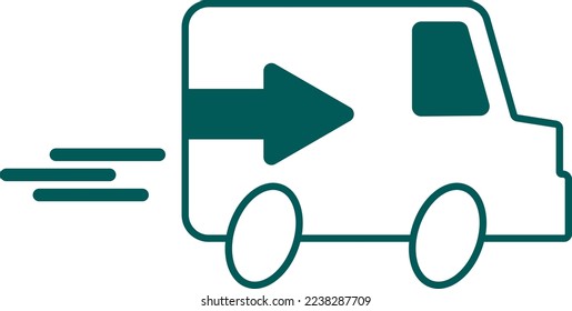 Isolated illustration vector icon of outline blue truck cargo with fast moving italic wheel for symbol of fast and free delivery shipment online shopping 