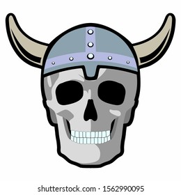 isolated illustration of a viking skull, colored vector drawing, white background