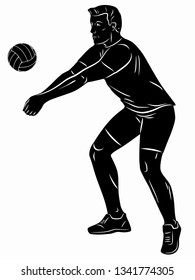 isolated illustration of a volleyball player , black and white drawing, white background