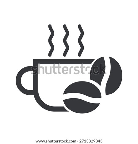 Isolated illustration of a warm coffee cup with roasted beans, symbolizing hot beverage, cafe culture, freshness, aroma, and daily caffeine ritual.
