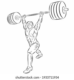 isolated illustration of a weight lifter, simple vector drawing on a white background