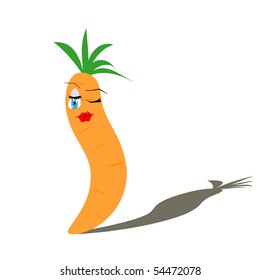 Isolated illustration of winking cartoon carrot.