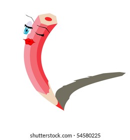 Isolated illustration of winking girl pencil.