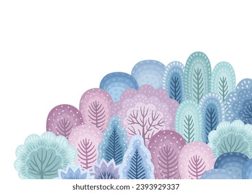 Isolated illustration of winter forest. Vector template for card, poster, flyer, shop window, cover and other use.