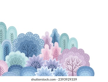 Isolated illustration of winter forest. Vector template for card, poster, flyer, shop window, cover and other use.