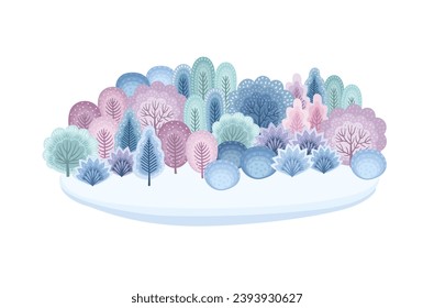 Ilustración aislada del bosque invernal. Plantilla vectorial para tarjeta, afiche, volante, ventana de la tienda, portada y otros usos.