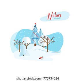 Isolated illustration with winter landscape. 