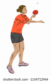 isolated illustration of a woman table tennis player .colored drawing. white background