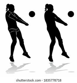 isolated illustration of a woman volleyball player , black and white drawing, white background