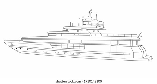 isolated illustration of yacht. black and white drawing, white background