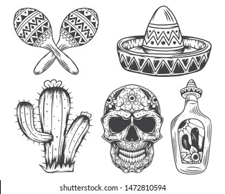 Isolated Illustrations Set Maracas Sombrero Cactus Stock Vector Royalty Free 1472810594