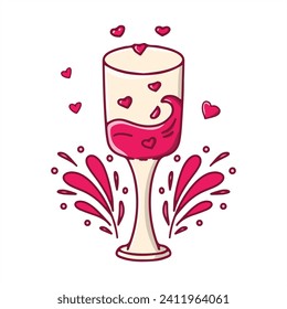 Isolated illustrations for Valentine's Day. a glass with a love drink, hearts. For postcards, T-shirts and more