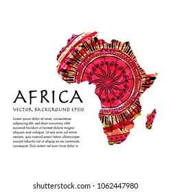 Isolated image of african continent with ethnical pattern. Vector illustration. 