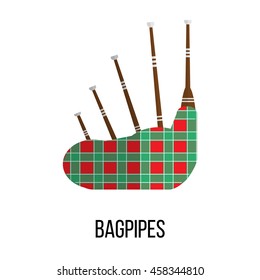 Isolated image of bagpipes on white background. Vector illustration in flat style design.
