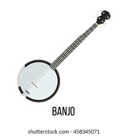 Isolated image of banjo on white background. Vector illustration in flat style design.