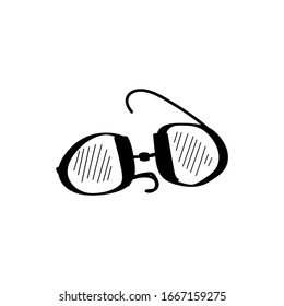 Isolated image of black sunglasses on a white background. For icons, glasses advertising and vision correction, glasses cases, and eye protection from ultraviolet radiation. Vector graphics.