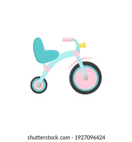 isolated image of a blue tricycle balance bike with a chair seat. Teaching the child to balance and ride a bike. Vector illustration.