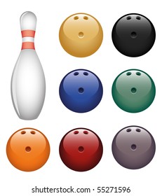 Isolated image of a bowling pin and a balls.