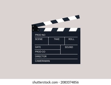 An isolated image of a clapperboard, a device used in filmmaking and video production to assist in synchronizing picture and sound