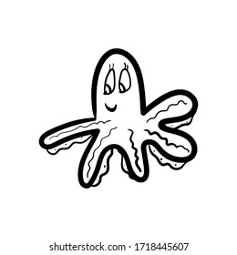 An isolated image of a cute octopus. It can be used for printing on summer subjects, children's books, alphabet, coloring books, embroidery, packaging of children's products, presentations, websites. 