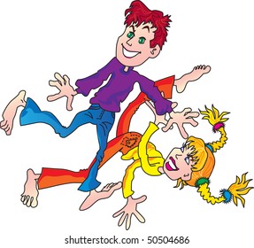 isolated image of dancing young people on a white background