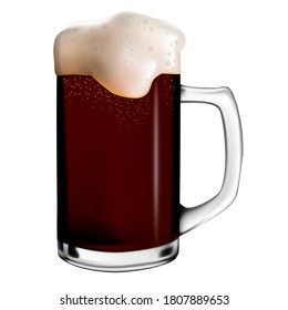 Imagen aislada de cerveza oscura con espuma en una taza de vidrio. Ilustración realista vectorial de la taza de cerveza. Celebración del festival Oktoberfest.