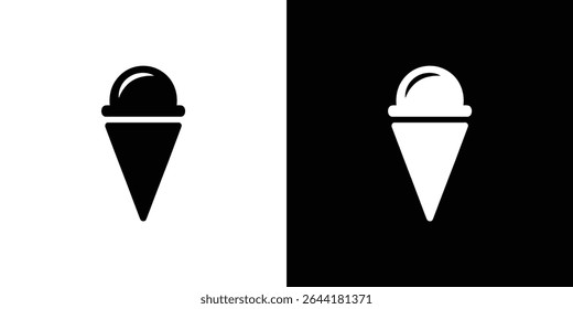 Isolated image displays a split screen, featuring ice cream cone icons. One is black on white, the other white on black, clean lines, modern minimalist design, vector style.