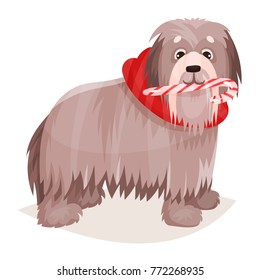 isolated image of a dog with Christmas paraphernalia, the symbol of the new year