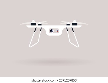 An isolated image of a drone copter hovering above the surface, modern technologies