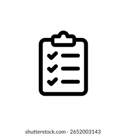 A imagem isolada apresenta um ícone de lista de verificação em preto-e-branco em uma área de transferência com três itens concluídos marcados com marcas de seleção, três incompletos anotados com linhas.