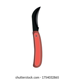 Isolated image of a garden knife on a white background. Knife for trimming thin branches and shrubs. Hand tool. Vector image. 