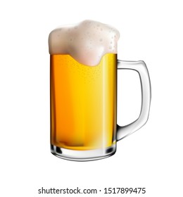 Isolated image of a glass wine glass with beer. Vector realistic illustration of beer mug. Oktoberfest celebration.