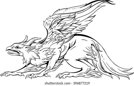 isolated image of griffin, close-up view, black and white