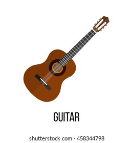 Isolated image of guitar on white background. Vector illustration in flat style design.