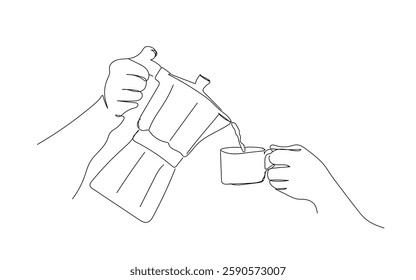 Isolated image hand draw contour on a white background Coffee, resting, break, taste.  One line drawing of isolated vector object  coffee cup.  Hand made vector not Al