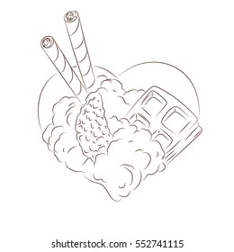Isolated image of a heart made of candy in a cartoon style, dessert heart.

