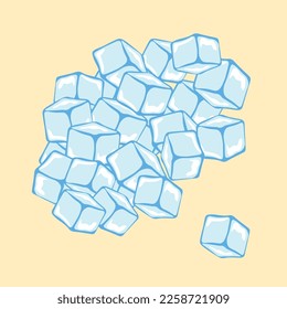 imagen aislada de cubos de hielo. pila de cubos de hielo en color azul con resaltados.ilustración de color de estilo de dibujos animados.