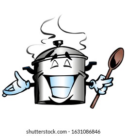The isolated image. A large pot with a lid smiles shutting his eyes