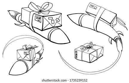 An isolated image of mail and express delivery on a rocket was done manually using graphic technologies.