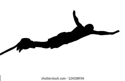 Isolated Image of a Male Bungee Jumper Diving Forward