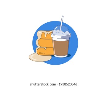 Isolated image of mouthwatering doughnuts and a drink. Vector image in eps format.