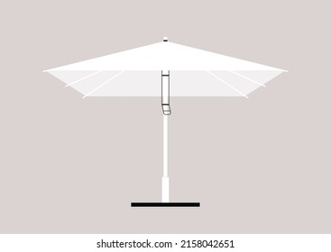 An isolated image of an open beach umbrella, outdoor leisure, sunbathing