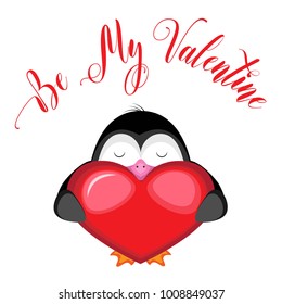 Isolated image. Penguin with a heart and the inscription. 