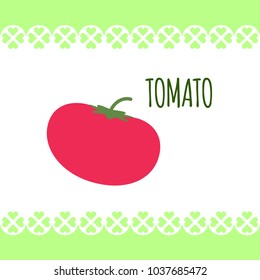 Isolated image of red fresh tomato on white background in flat style. Vegetables detox. Product from the garden. For diets, cooking breakfast, lunch and dinner, salads.
