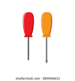 Isolated image of a red and yellow screwdrivers. Icons in flat design style.