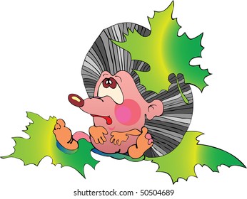 isolated image of sad hedgehog with sheets on a white background