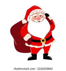 imagen aislada de Santa Claus con una bolsa de regalos. Ilustración plana del vector