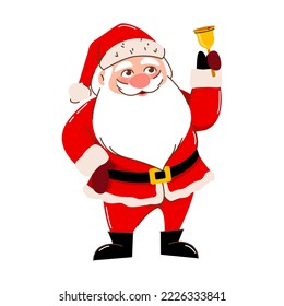 isolated image of Santa Claus with a bell. Vector flat illustration
